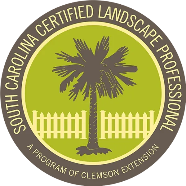 rs=w_600,h_600,cg_true Circular badge with a palm tree and white fence, text reads "South Carolina Certified Landscape Professional.